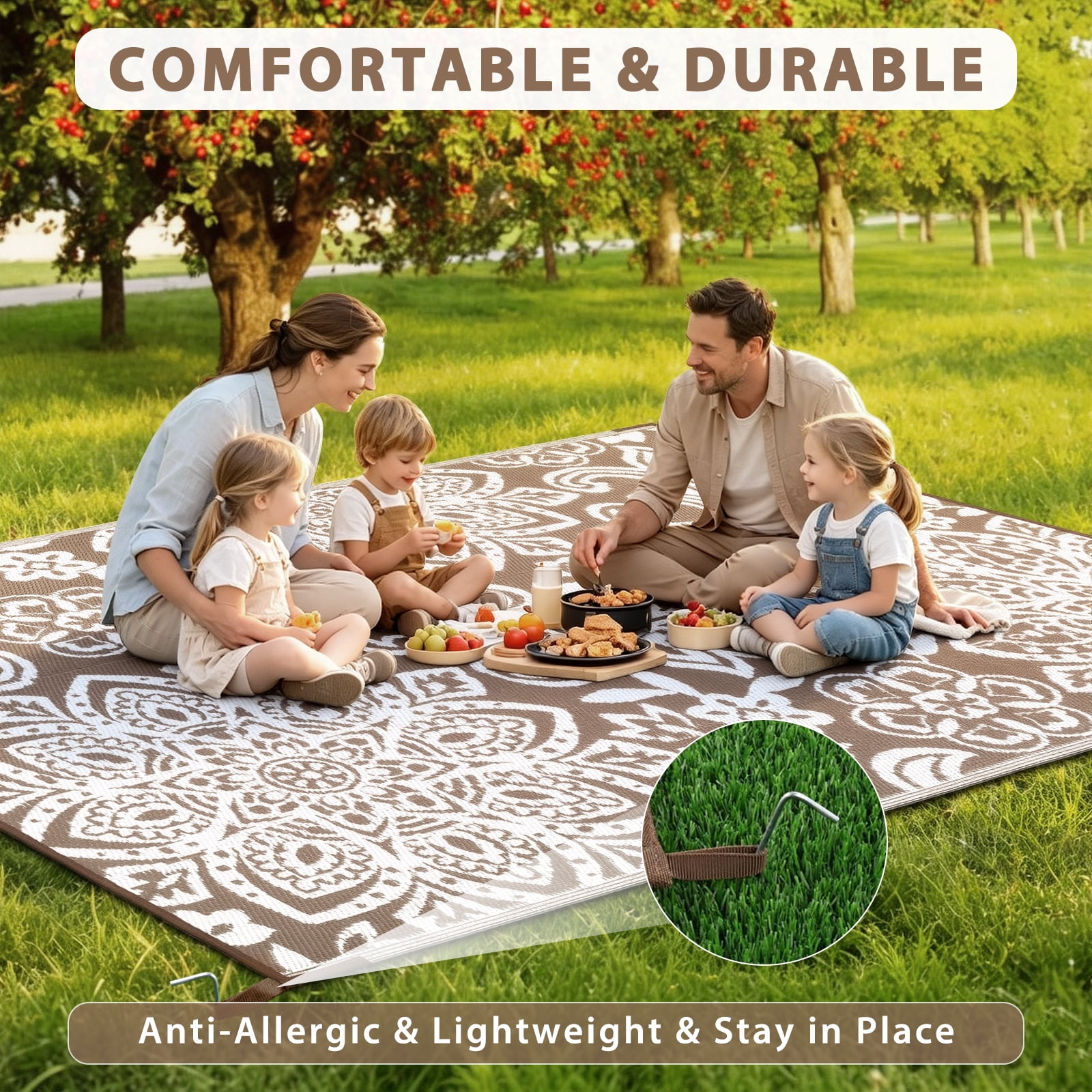 MJIAexp 6'x9' Brown Outdoor Rug Patio Rug Waterproof RV Outdoor Rug Camping Rugs Reversible Plastic Straw Rug Large Outdoor Mat for Camping, Balcony Apartment, Patio, Porch, Picnic, Beach