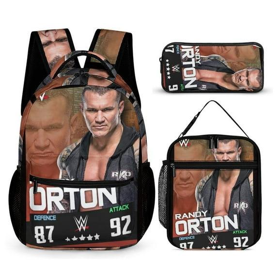 3-PieceW-W-E Randy Orton Large Capacity Anime Backpack with Lunch Bag & Pen Case | Casual Schoolbag for Travel, Outdoor, Fashion Daypack