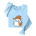 thumbnail image 2 of HOOJT Womens Crewneck Sweatshirts Fall Long Sleeve Sweaters Halloween Cute Ghost Printed Hoodless Sweatshirts Loose Pullover Top Halloween Costumes, 2 of 3