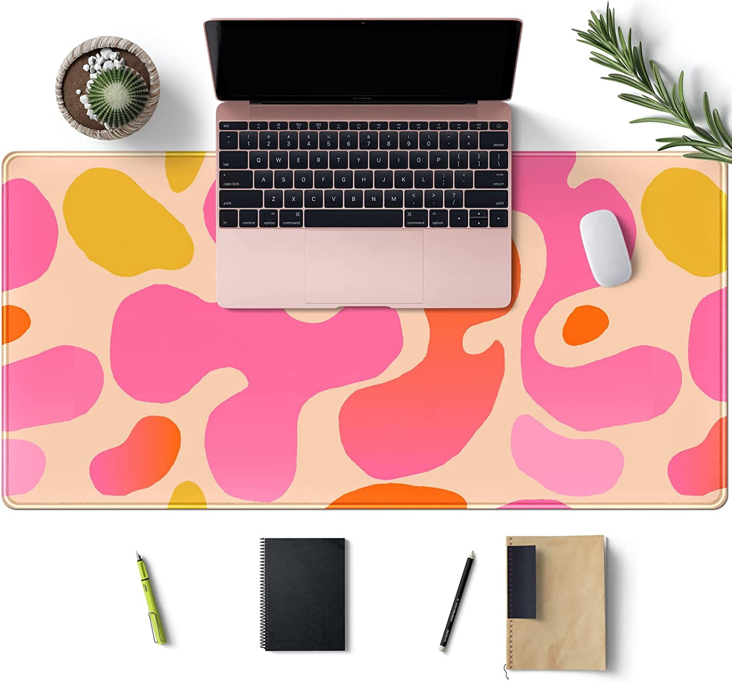 Pink Desk Mat Modern Abstract Large Mouse Pad XXL Cute Pink Desk Pad Keyboard Mat, Desk Accessories for Women Office Decor, Extended Mousepad 31.5''''X15.7'''' Non-Slip Rubber Base with Stitched Edges