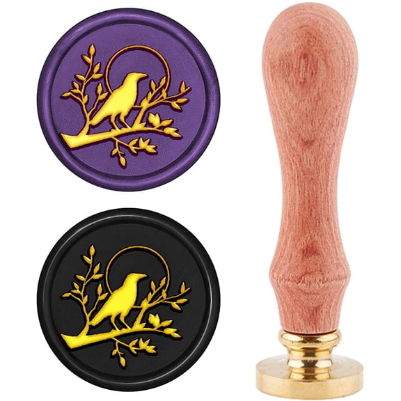 Crow Wax Seal Stamp Sealing - Bird on Branch 25mm Retro Removable Brass With Wood Handle for Wedding Invitations Envelopes Craft Adhesive Waxing for DIY