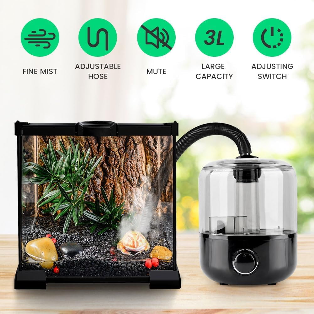 Reptile Humidifiers, 3L Diameter Double spray Reptile Fogger, Terrarium Humidifier, Plant humidifier, Terrariums Misting System for Paludarium, Vivarium, Reptiles, Amphibians