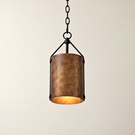 Possini Euro Design Julian 6" Farmhouse Rustic Pendant Ceiling Light Fixture Dining Room Over Table Drum Black Bronze Finish Mini