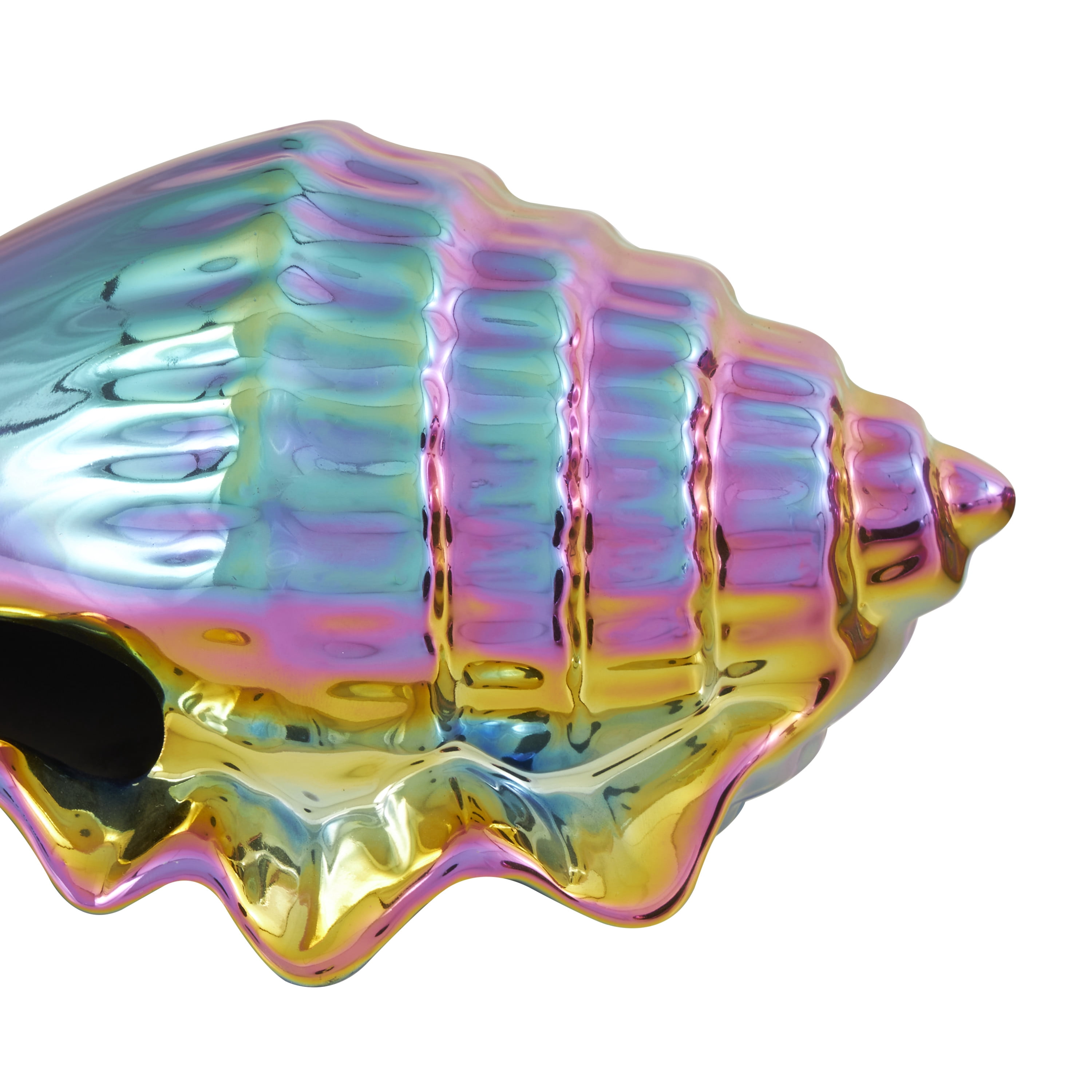 6", 6", 8"W Multi Colored Ceramic Shell Sculpture with Rainbow Shimmer Finish, by DecMode (3 Count)