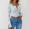 thumbnail image 6 of Womens Henley Shirts Ribbed Knit Long Sleeve Fall Tops Floral Casual Slim Fit Button Down Shirt, 6 of 6