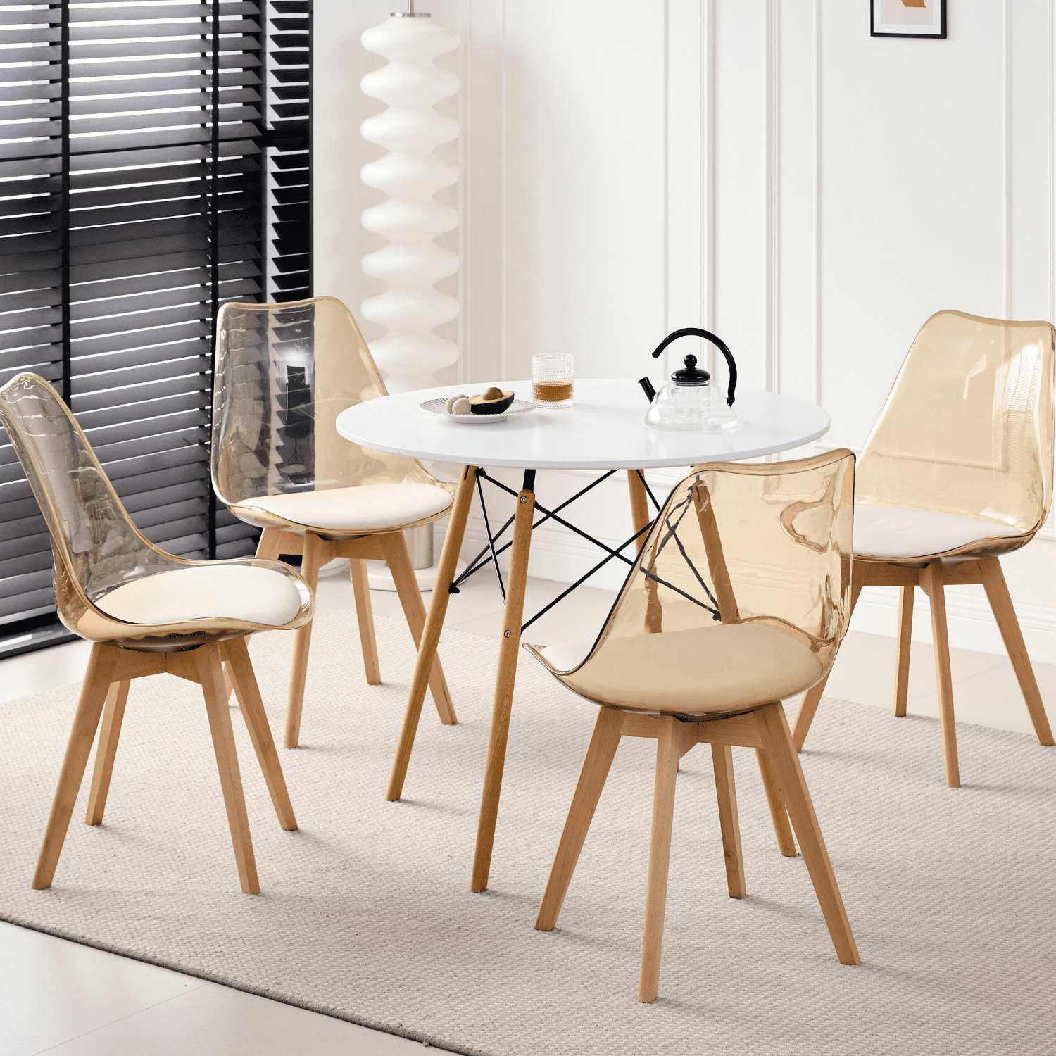 Dining Chairs Set of 4, Clear Acrylic Mid Century Modern Kitchen Chairs with Soft Padded and Wood Legs for Dinner, Living Waiting Room, Bedroom, Apartment, Light Brown