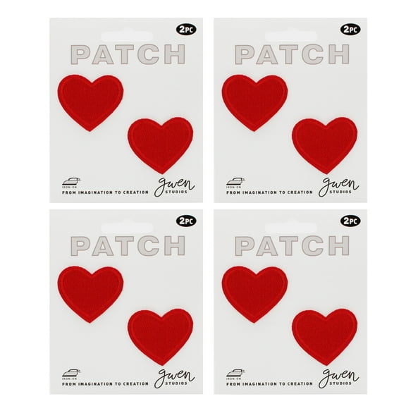 Gwen Studios Red Heart Embroidered Iron-on Patch Appliques, 1.45" x 1.4", 8CT