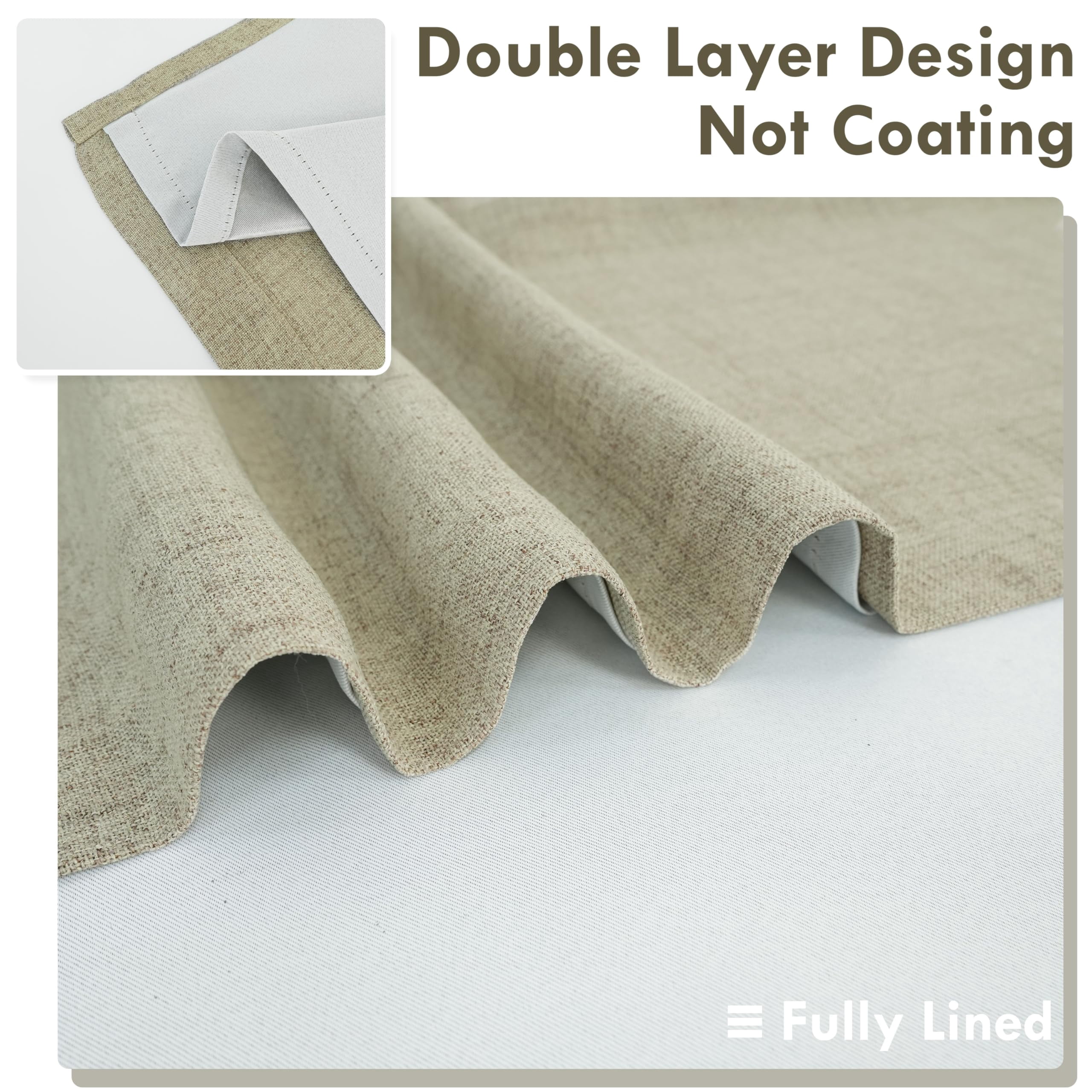 DriftAway Double Layer Linen Blackout Tie Up Curtains Thermal Insulated Fully Lined Balloon Roman Shade Bathroom Window Adjustable Rod Pocket for Small Window 25 Inch by 47 Inch Light Khaki Linen