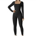 thumbnail image 2 of Yuwull Womens Sexy Squares Neck Long Sleeve Full Length Leggings Bodycon Stretch Jumpsuit Long Sleeve Bodysuits One Piece Jumpsuit for Women, 2 of 6