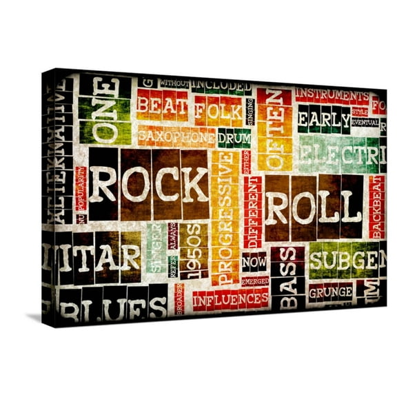 Art.com Rock And Roll Music Poster Art As Background Stretched Canvas Print Wall Art by kentoh, 24" x 16"