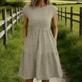 thumbnail image 6 of Smsaxvxz Women's Summer Dress Fashion Solid Crew Neck Sleeveless Sundress Casual Loose Flowy Hem Knee Length T-Shirt Mini Dress Khaki L, 6 of 8