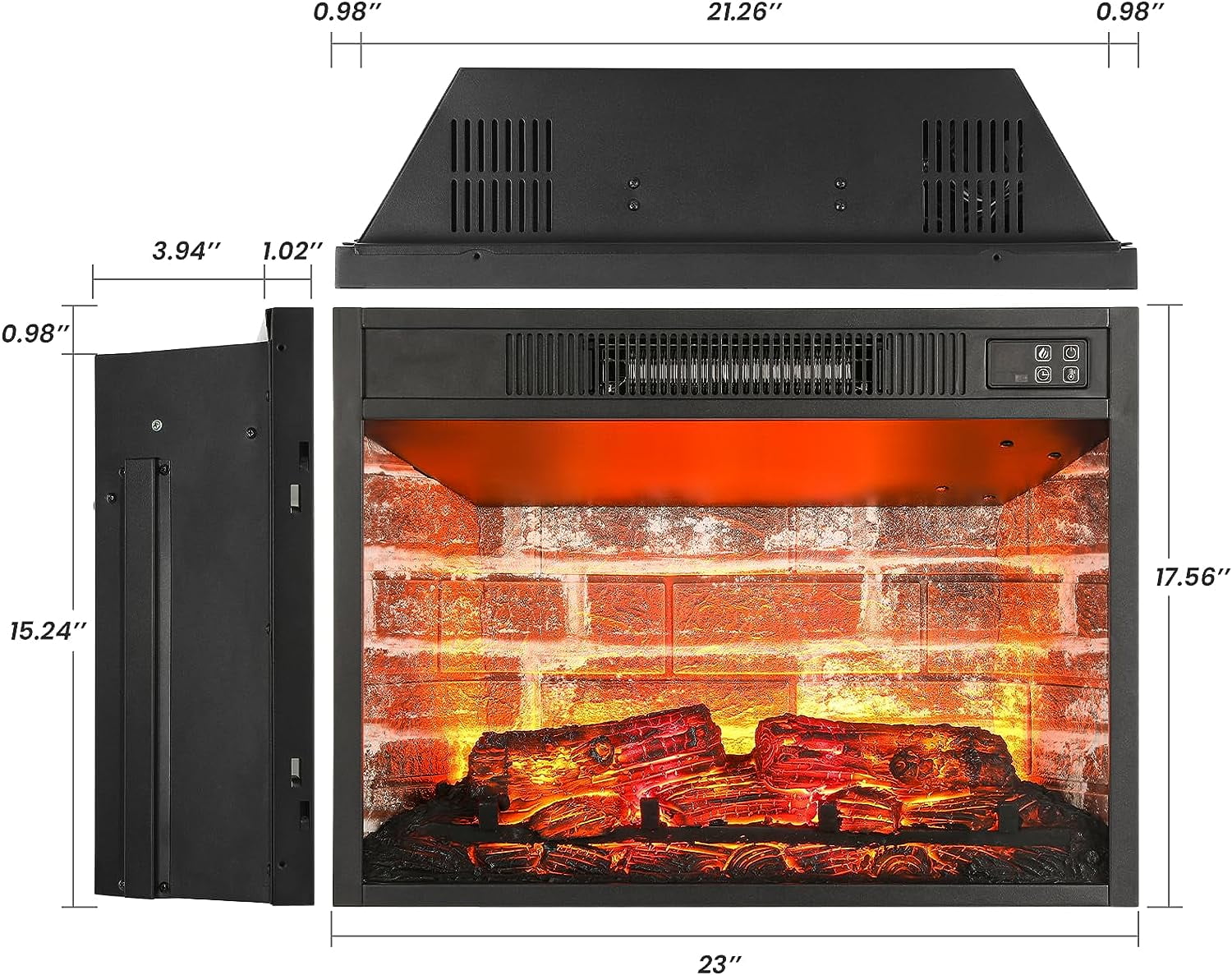 70" Fireplace Mantel with 23" Electric Fireplace and Bookshelves, Wooden Storage Freestanding Heater with Remote Control,Brown
