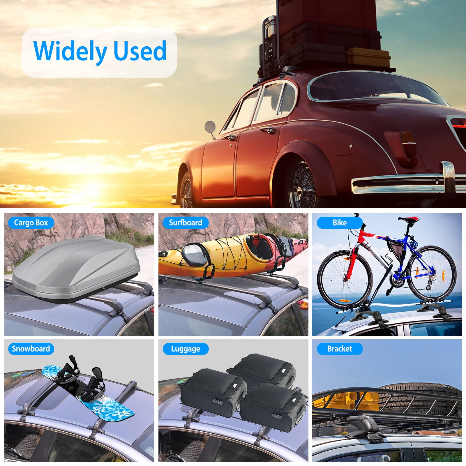 Moclever 2Pcs Universal 43" Car Roof Rack Cross Bar with Anti-Theft Lock Black Aluminum Roof Side Rails FIt for Bike Kayak Cargo Luggage Carrier