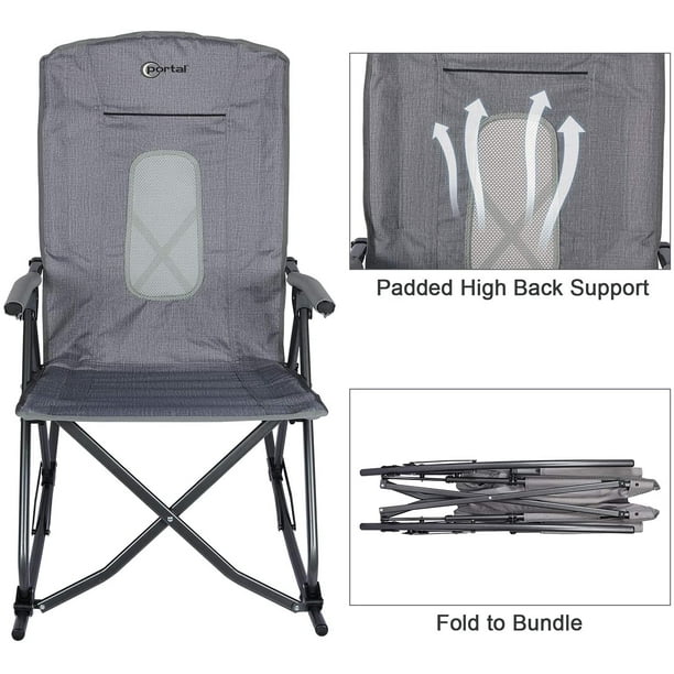 PORTAL Oversized Quad Folding Camping Rocking Chair High Back Hard