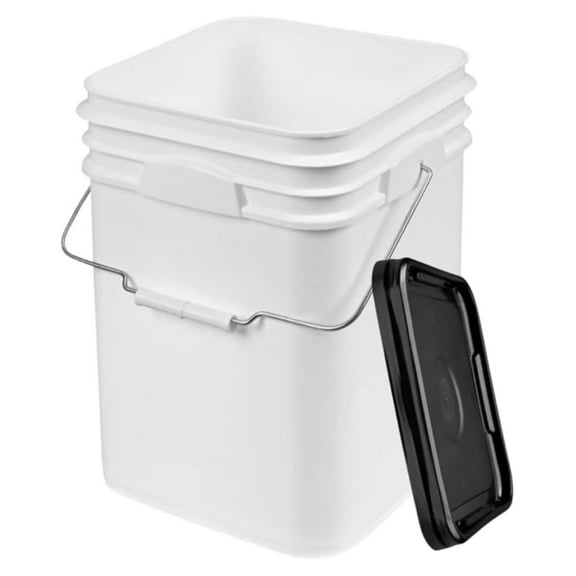 4 Gallon White Square Food Grade Bucket Pail with Lid BPA Free- Made in USA