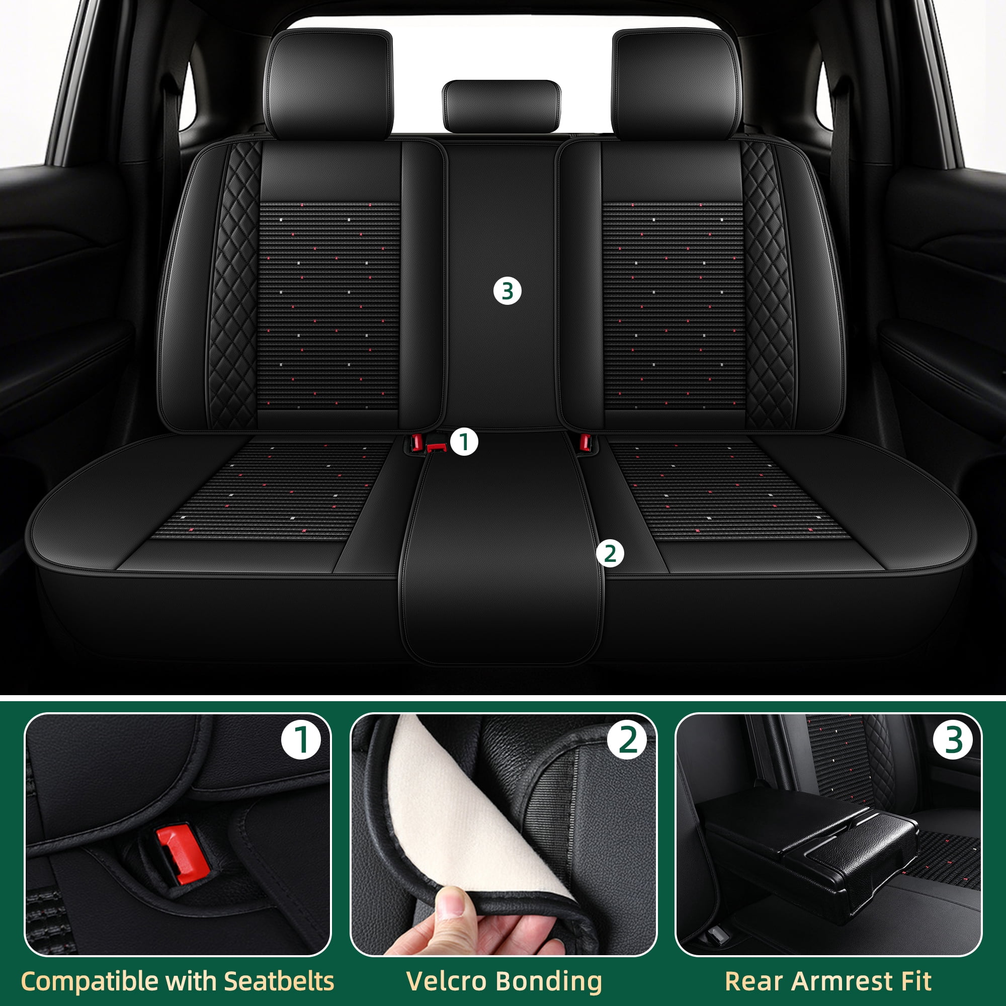 HQBQBUG Car Seat Covers Full Set for Toyota RAV4(Not for Hybrid) 2013-2025 Ice Silk Leather Seat Covers Cushion Breathable Cooling Comfort Easy Installation(Black,2 Row 5 Seat)