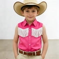 thumbnail image 2 of XAOFW Boys Girls Kids Western Cowboy Shirt Fringe Shirt Sleeveless Lapel Button Down Graphic Hippie Shirts Versatile Tops 11-12 Years, 2 of 6