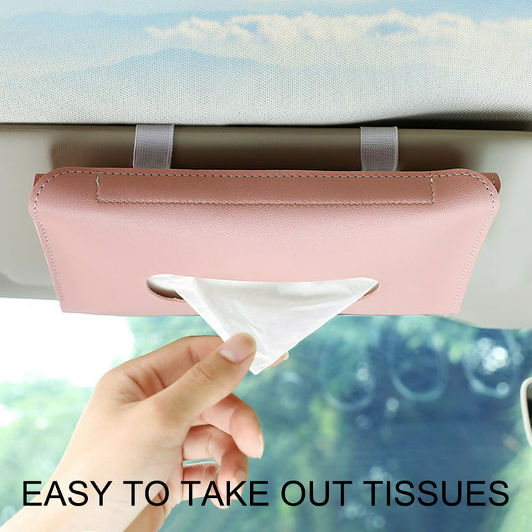 GINIHOMER Car Tissue Holder, Sun Visor Napkin Holder Backseat Tissue Case,PU Leather Tissue Box Holder for Car & Truck Decoration (Pink)