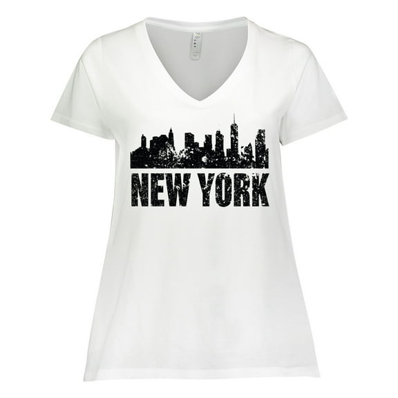 Inktastic New York Skyline Grunge Women's Plus Size V-Neck T-Shirt