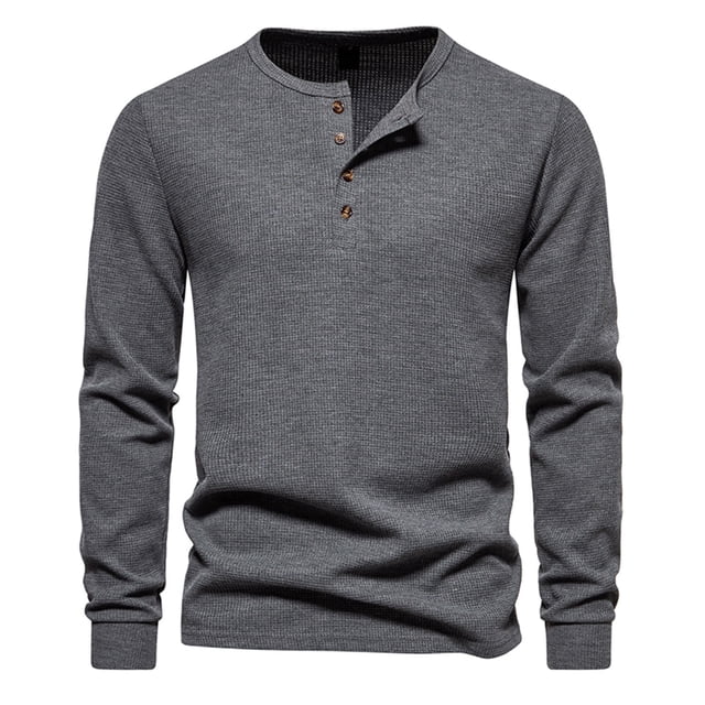 breaise Men Henley Shirts Long Sleeve Workout Shirt Basic Tee Casual Button Collared T-Shirt Lightweight Quick Dry Top