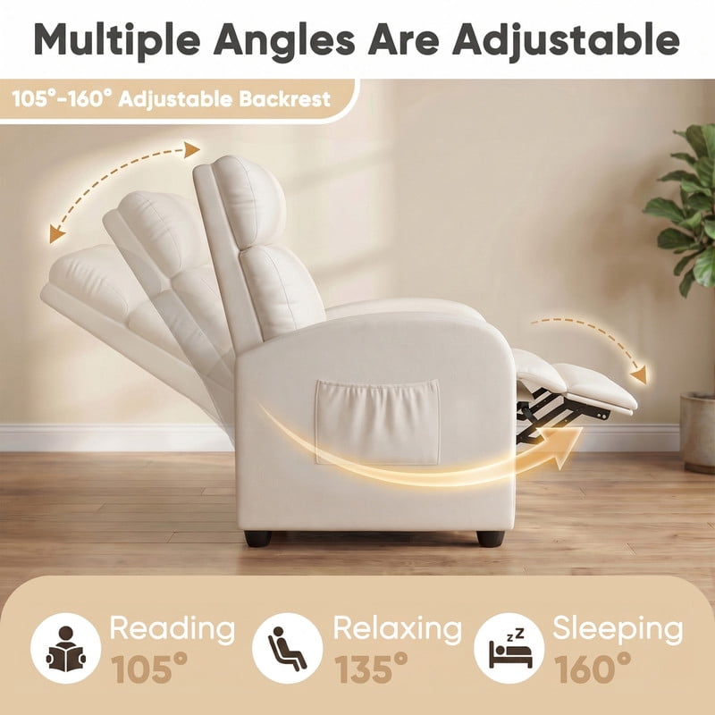Vineego Massage PU Leather Recliner Adjustable Home Theater Seating Chair with Lumbar Support for Living Room,PU Beige