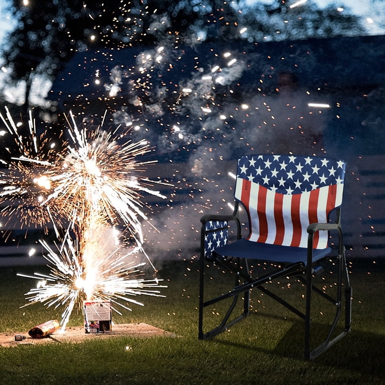 Seina Patriotic Outdoor Foldable Rocking Chair with Armrests, Cup