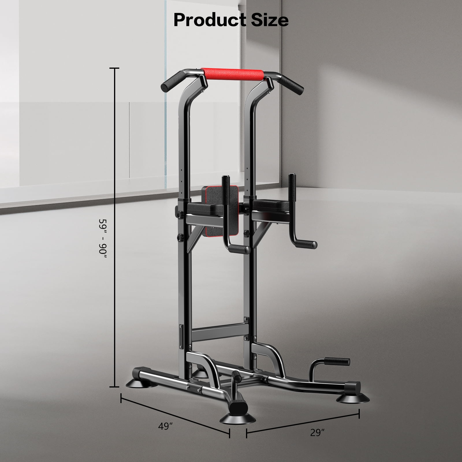 Power Tower Pull Up Bar Station Dip Stands with 6 Height Levels 59”-90” for Home Gym Workout Station Strength Training Equipment