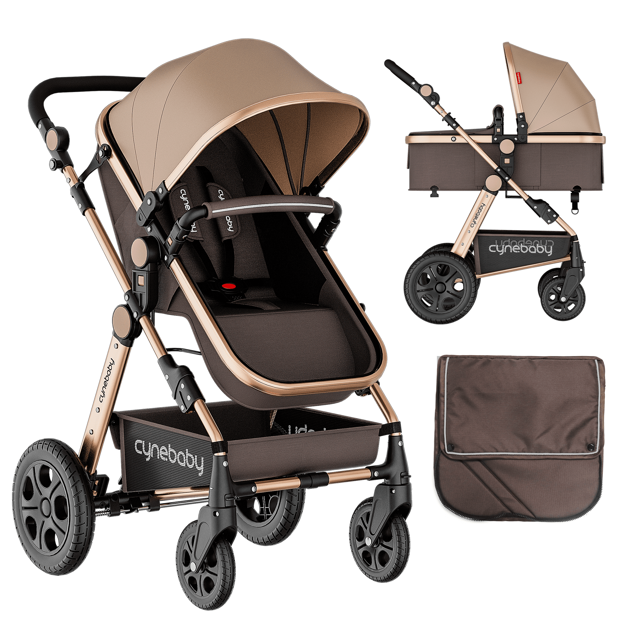 34.3 x 14.9 x 42.9 Inch 2-in-1 High Landscape Bassinet Infant and Newborn Pushchair Grey Bassinet Reversible Convertible Baby Strollers 