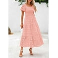 thumbnail image 4 of PRETTYGARDEN Summer Dresses for Women Eyelet Square Neck Puff Sleeve Smocked Wedding Guest Maxi Dress with Pockets, 4 of 9