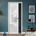 thumbnail image 3 of Sliding French Pocket Door 32 x 80 inches with Frosted Glass 3 Lites | Lucia 2552 Matte White | Kit Trims Rail Hardware | Solid Wood Interior Bedroom Sturdy Doors, 3 of 5