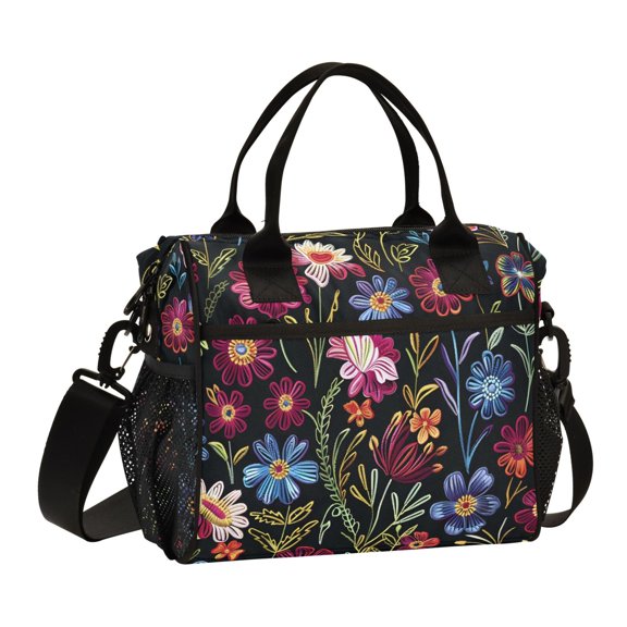 ALAZA Retro Flowers Vintage Insulated Lunch Bag Reusable Tote Box Adjustable Shoulder Strap for Work Picnic