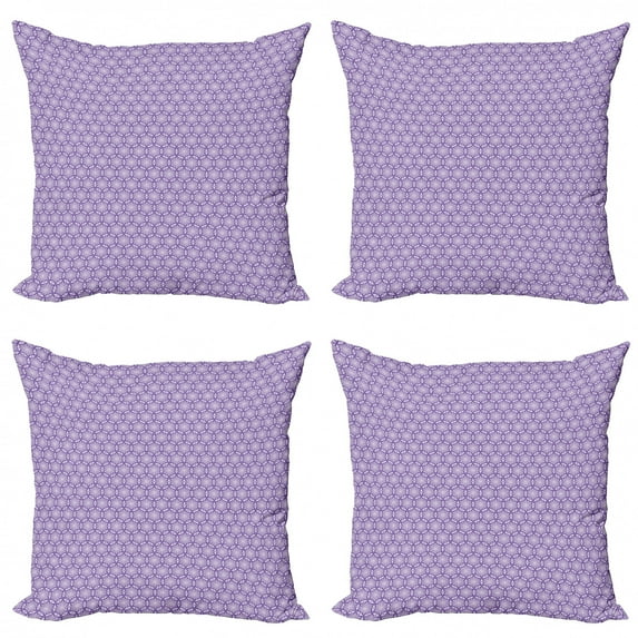 Abstract Geometry Throw Pillow Cushion Case Pack of 4, Repetitive Interconnected Stars Bicolored Arrangement, Modern Accent Double-Sided Print, 4 Sizes, Blue Violet Pastel Purple, by Ambesonne