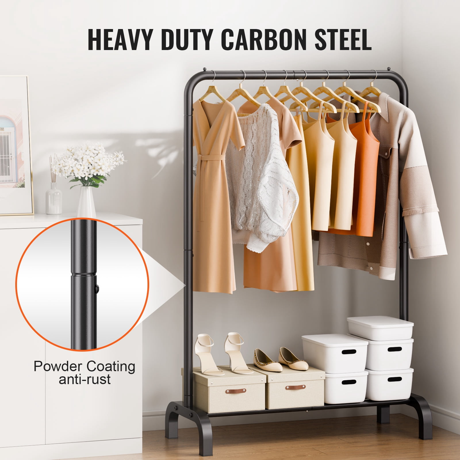 KFFKFF Apparel Stand, Sturdy Garment Display with Suspension Bar and Lower Storage Zone, Wardrobe Stand for Sleeping Quarters Guest Chamber