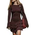 thumbnail image 2 of Women'S Long Sleeve Mini Dress Boat Neck Ruffle Bodycon Mini Flowy Cocktail Party Dresses Brown XL, 2 of 8
