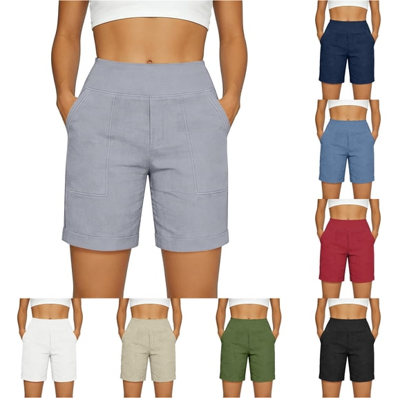 CAIVO Women Workout Casual Shorts With Pockets Summer Comfort Three Quarter Length Simple Outdoor Work Solid Color Bottoms