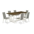 thumbnail image 6 of East West Furniture V077LA206-7 7-Piece Fashionable Dining Room Set a Good Distressed Jacobean Wood Dining Table Top and 6 Amazing Linen Fabric Parson Chairs with Stylish Chair Back, Linen White..., 6 of 10