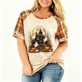 thumbnail image 4 of IYYVV Womens Fall Halloween Crew Neck Shirt Holiday Funny Pumpkin Ghost Graphic Tee Casual Short Sleeve Autumn Top Brown 4XL, 4 of 6