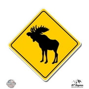 Moose Crossing - 3" Vinyl Sticker - For Car Laptop I-Pad Phone Helmet Hard Hat - Waterproof Decal