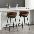 thumbnail image 4 of Bar Stools Set of 2, 30" Counter Height Barstools with Woven Back and Footrest, Modern Upholstered Kitchen Island Chairs for Kitchen Island, Cafe, Pub, Bar Counter, Brown, 4 of 8