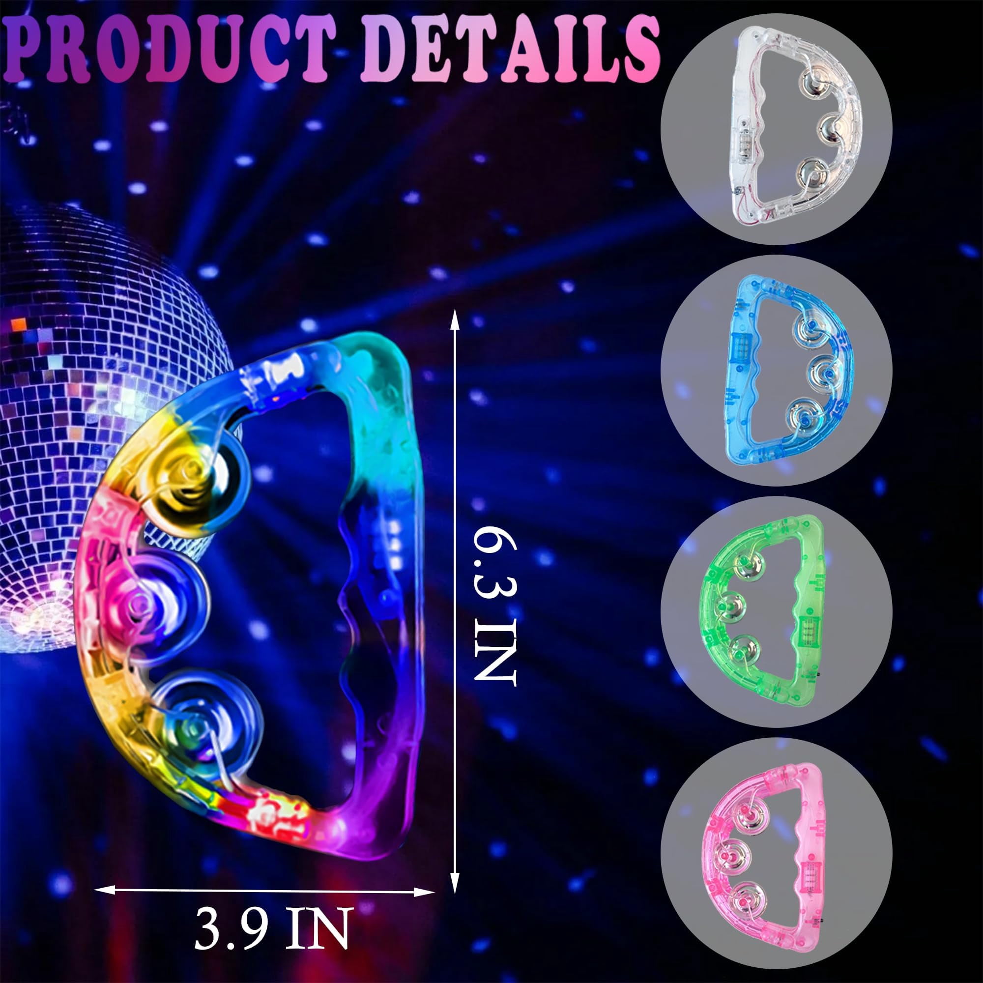 12 Pack Led Light Up Tambourines  Tamborine For Adults Glow In The Dark Handheld Percussion Musical Instrument Wedding Reception Dance Floor Props Party Favors