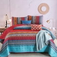 thumbnail image 1 of Juego de edredón WONGS BEDDING, estilo bohemio, tamaño king, con rayas rojas bohemias, 1 of 8
