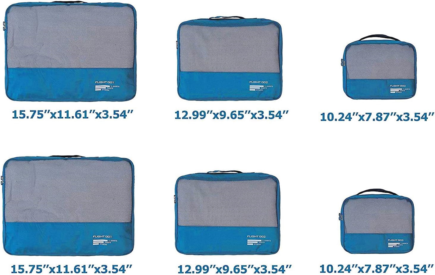 6-Piece Packing Cubes Set – Travel Luggage Organizers, Lightweight Nylon – 2 Large + 2 Medium + 2 Small Sizes – Breathable Mesh, Strong Zipper – Black/Navy Blue/Gray/Sky Blue