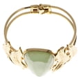 thumbnail image 3 of Gold-Tone Metal Cuff Bracelet Feather and Green Faceted Accents with Spring Hinge TMB711, 3 of 3