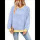 thumbnail image 3 of Sudadera Holgada Informal de Larga con Cuello Redondo y Bloques de Colores A Rayas de Gran Tamaño para Mujer, Estilo Y2K Azul L, 3 of 10