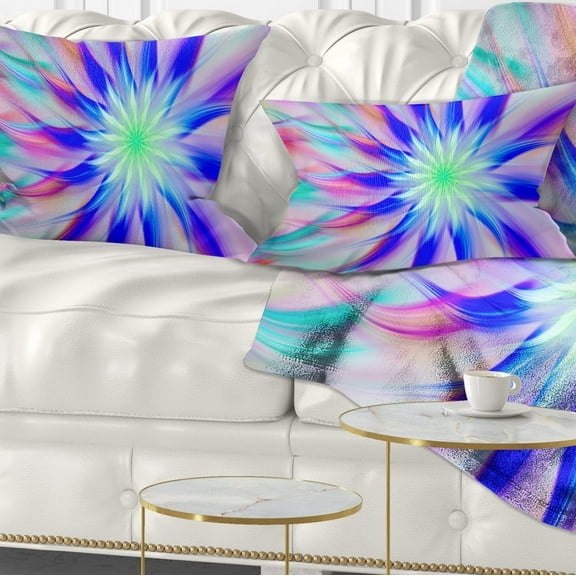 Designart Exotic Blue Fractal Spiral Flower - Abstract Throw Pillow - 12x20