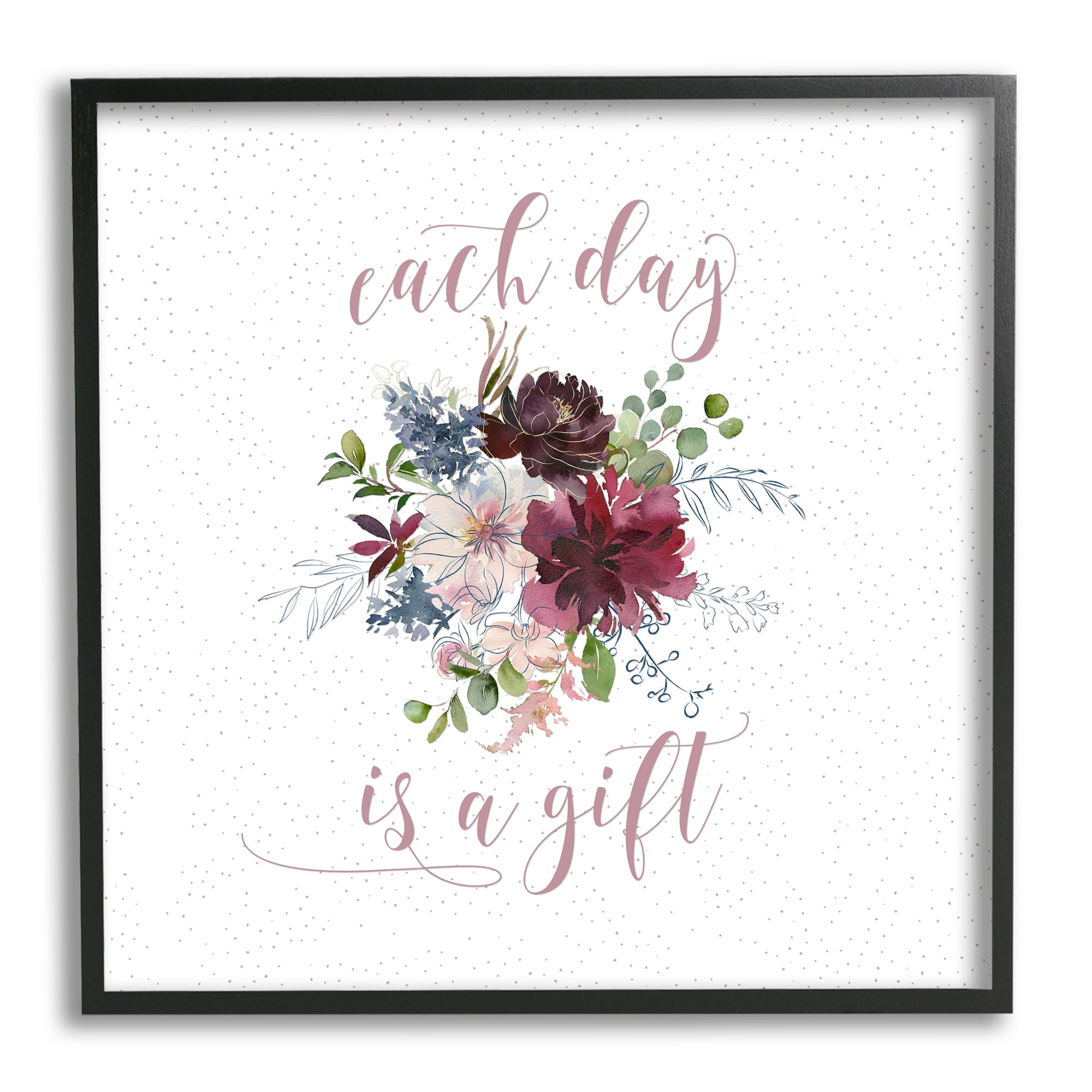 Stupell Industries Each Day Gift Calligraphy Quote Minimal Floral Pattern , 17 x 17, Design by Tara Moss