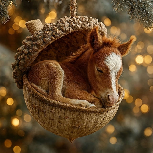 Adornos navideños de bellotas de animales del bosque en 2D