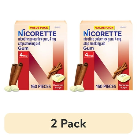 (2 pack) Nicorette Nicotine Gum, Stop Smoking Aids, 4 Mg, Cinnamon Surge, 160 Count