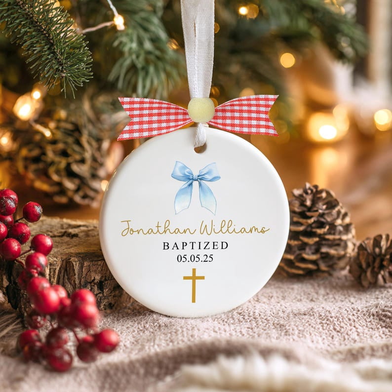 Personalized Boy Baptism Ornament – Custom Christening Keepsake, Baptized Decoration, First Communion Gift & Religious Keepsake for Boys