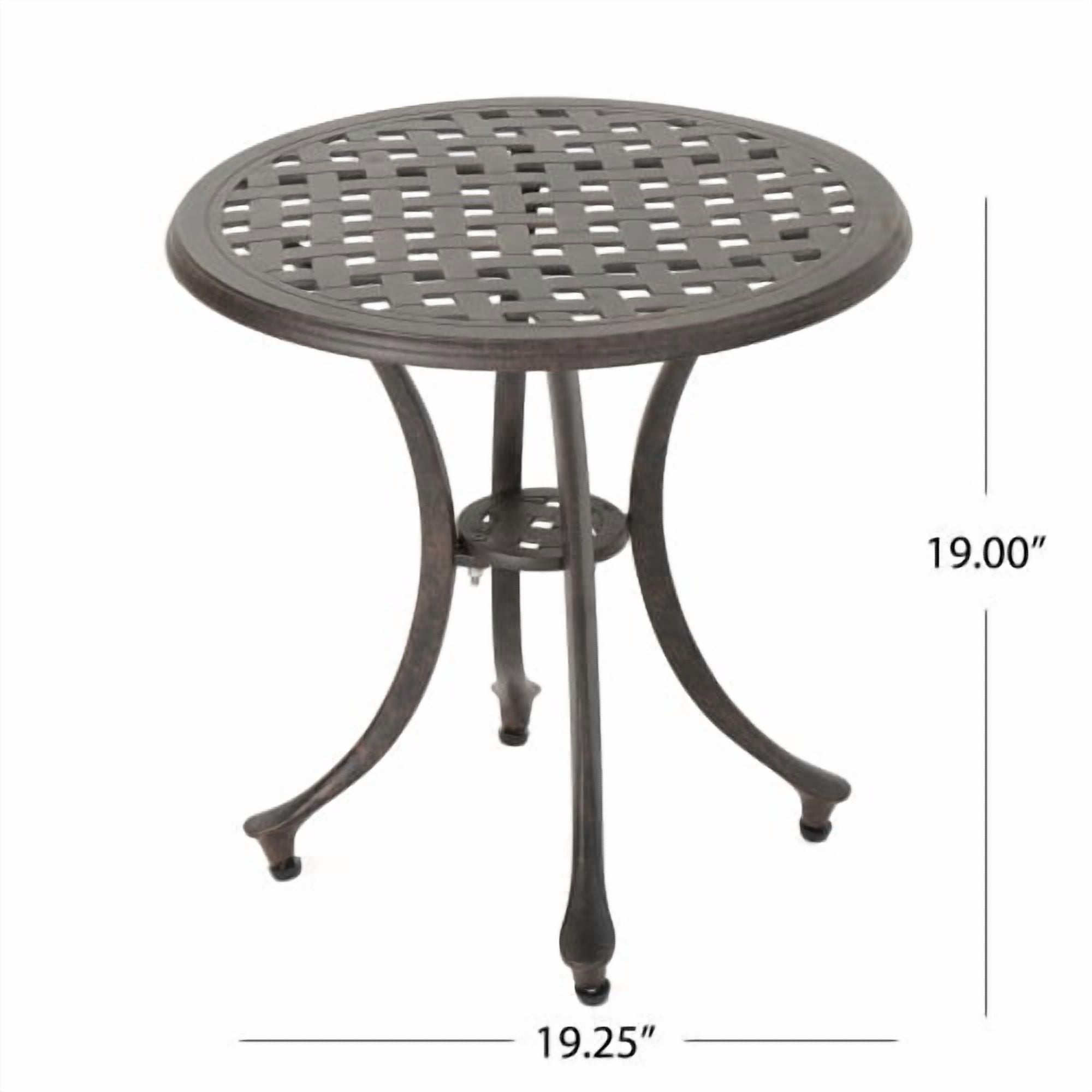 Side Table 19 Inch, Outdoor Cast Aluminum Table for Patio Balcony Garden, Bronze